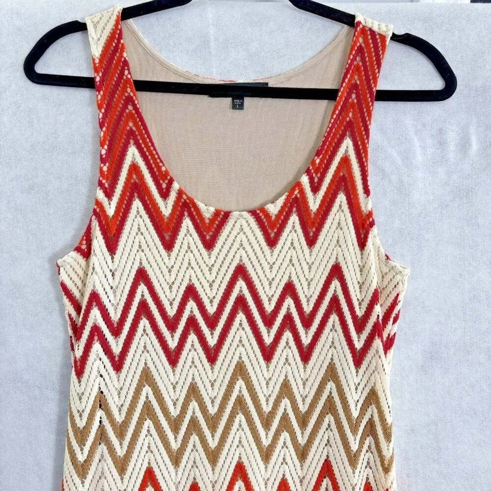 SANCTUARY Women Maxi Crochet Dress‎ Sleeveless Chevron Sz L Multicolor Boho 29-9